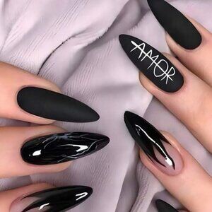 Black Flame White Press on (24) PCS